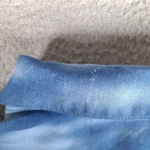 Vintage Pierre Cardin Hawaiian Shirt Mens Large Blue Palm Trees Woman Luau Rayon - Picture 10 of 15